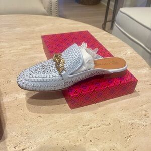 Tory Burch Women's Woven light blue mules